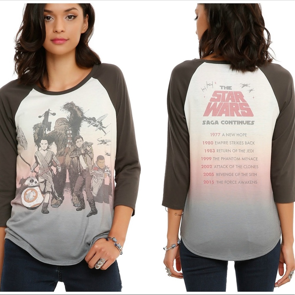 Star Wars Her Universe Raglan Top S Saga Continues Force Awakens Rey Jedi